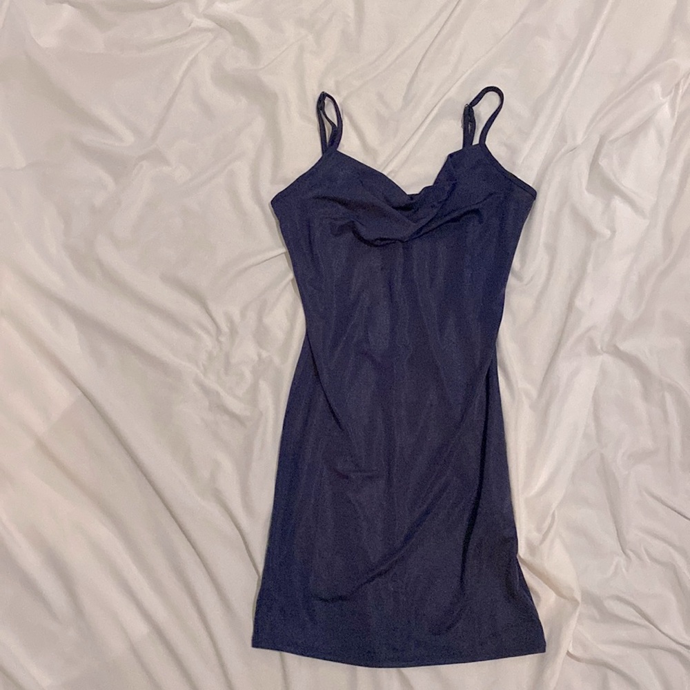 midnight blue mini slip dress
